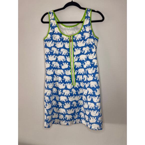 Lilly Pulitzer Tusk in the Sun Shift Dress Elephants Blue White Green Piping - Picture 9 of 16